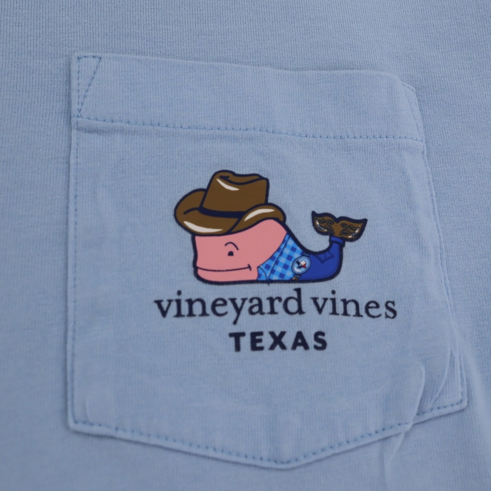 Vineyard Vines Texas Cowboy Whale Long Sleeve Pocket T-Shirt Blue Mens L